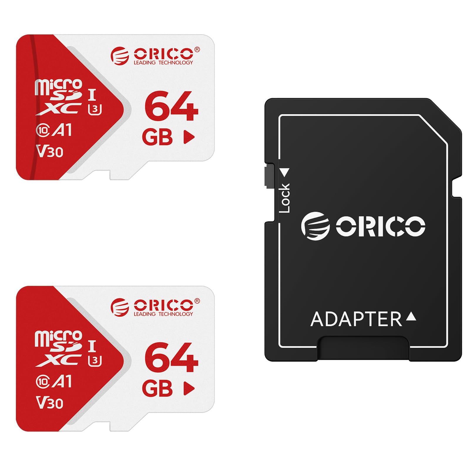ORICO Karta Micro SD TF30 64 GB (zestaw 2 sztuk), 100 MB/s, 4K, Full HD | A1, C10, V30, U3,UHS-I, karta pamięci microSDXC, karta TF do smartfonów, kamer wbudowanych i kamery nadzoru