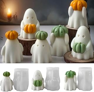 3 Pcs Ghost Holding Pumpkin Resin Mold, Halloween Candle Making Molds Fun Kit Cute Ghost and Pumpkin Epoxy Resin Molds Silicone DIY Craft