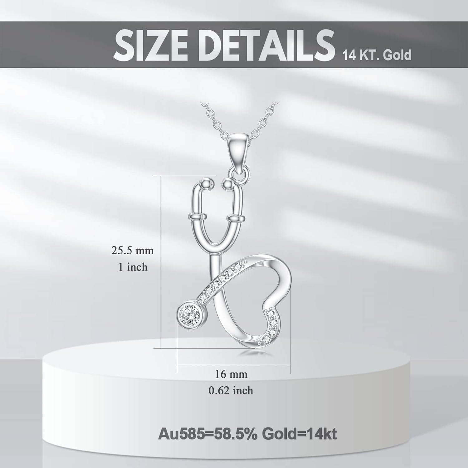 Natural Diamond Stethoscope Necklaces for Nurse, 18K White Gold Plated 925 Sterling Silver Medicine Pendant Heart Shaped Jewelry Gifts for Nurse Doctor Medical Student Nurses Day - Image 6
