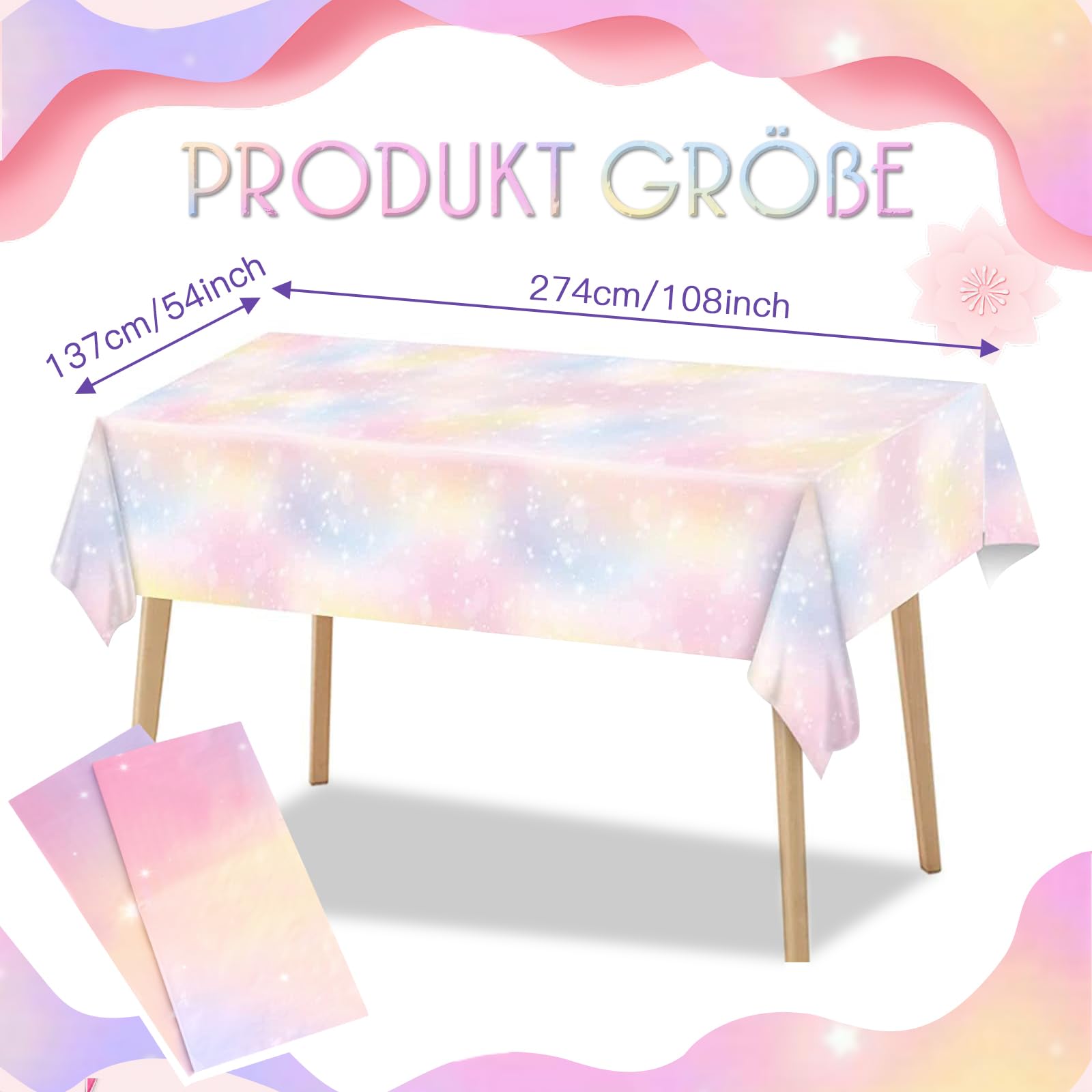 Nappe De Fête Arc-en-ciel Imperméable 137x274cm - Plastique Réutilisable - Pour Anniversaire Enfant, Pique-nique