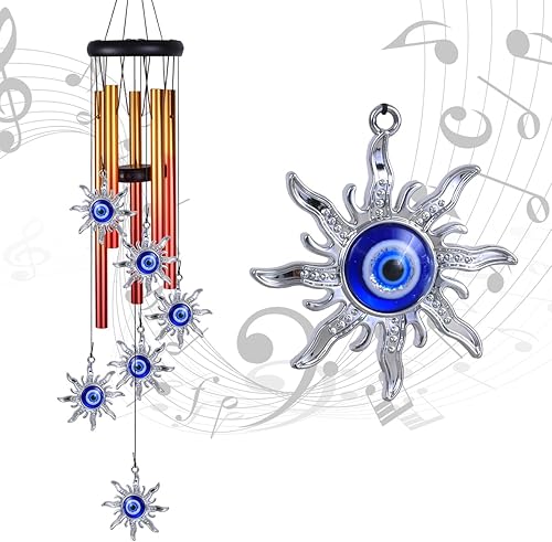 Campanillas de viento de ojo malvado azul, decoración al aire libre, atrapador de viento de ojo malvado, campanas de viento de sol de mal de ojo,
