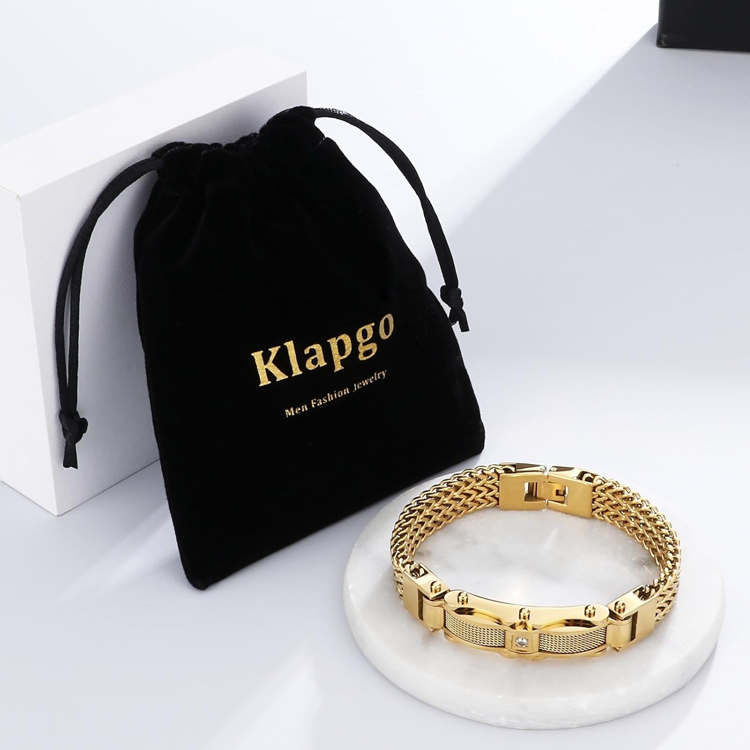 Gold Stainless Steel Bracelet for Men with Cubic Zirconia, Cuban Franco Link Chain Gift for Him, Upgraded Clasp Gold Silver Black