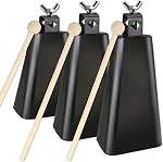 Steel Cowbell with Stick, Noise Makers Hand Metal Percussion Cow Bells for Drum Set (4")
