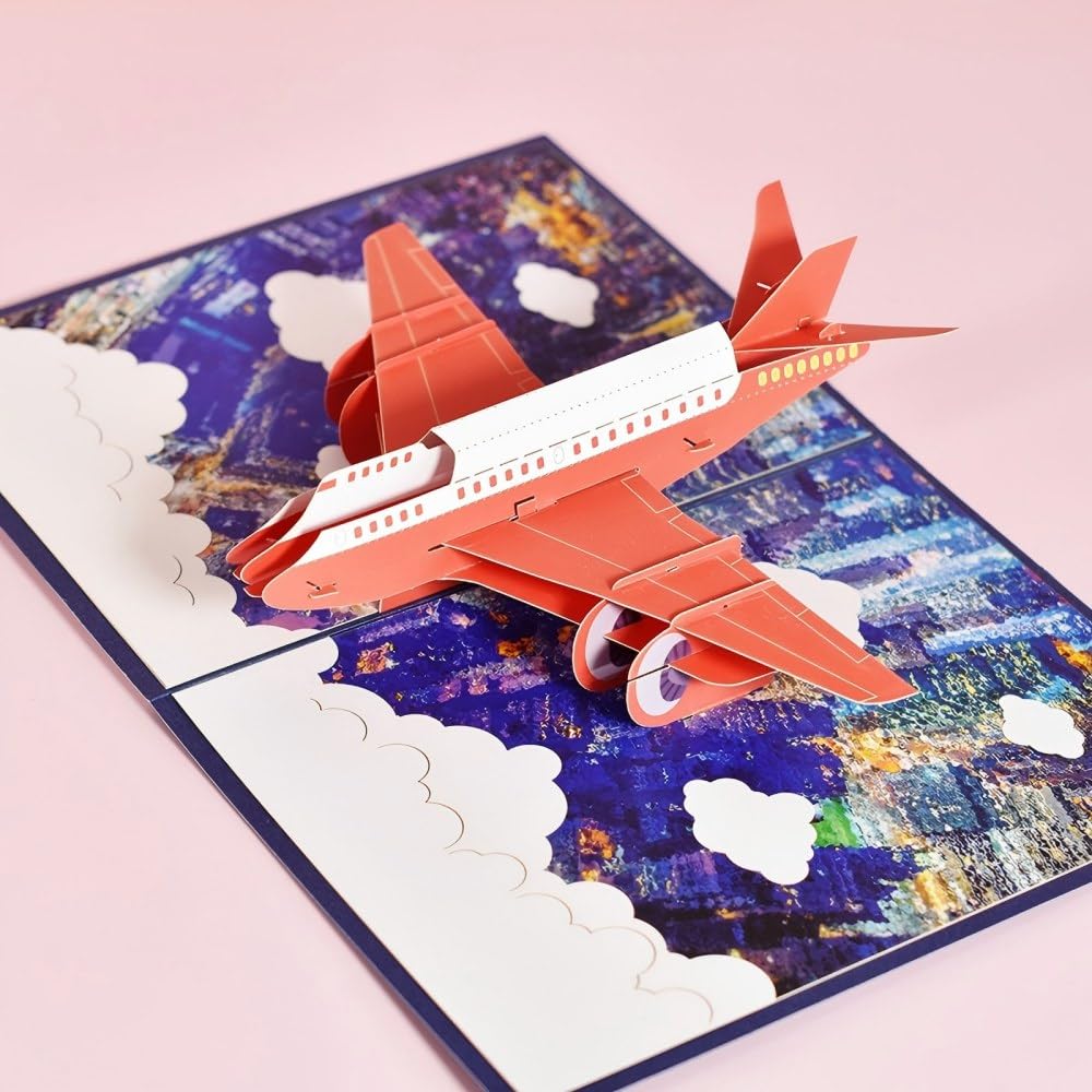 3D Pop Up Aeroplane Greeting Card Red Jet Plane Birthday Bon Voyage For Graduation Father's Day For Husband Dad Pilots Aviation Enthusiasts