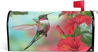 WOOR Spring Bird Hummingbird and Flowers Magnetic Mailbox Cover Oversized for Garden Yard Outdoor Decorations-25.5