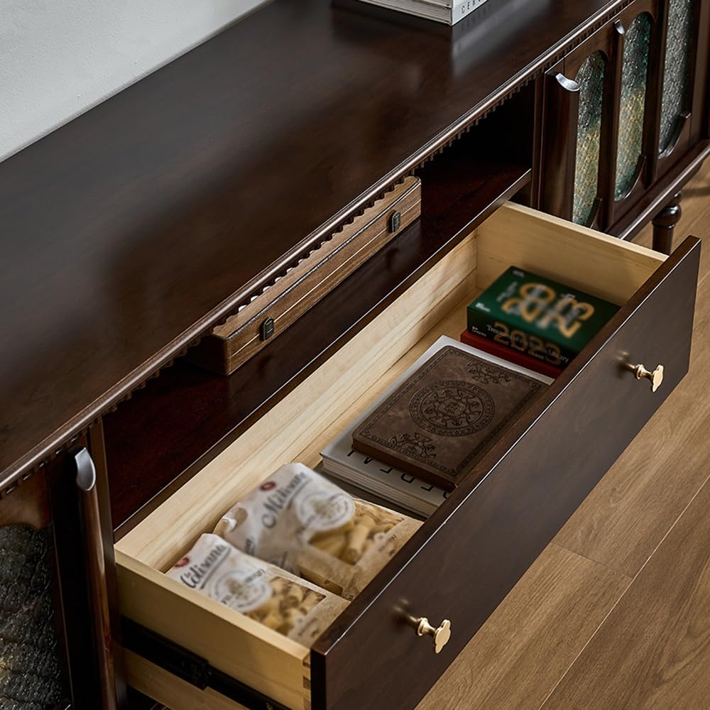 Console Multimediale Moderna 200cm Console Noce Massello Vintage, Hub Intrattenimento Soggiorno, Mobile Deposito per Alberghi & Spazi Aziendali per Soggiorno Camera da Letto