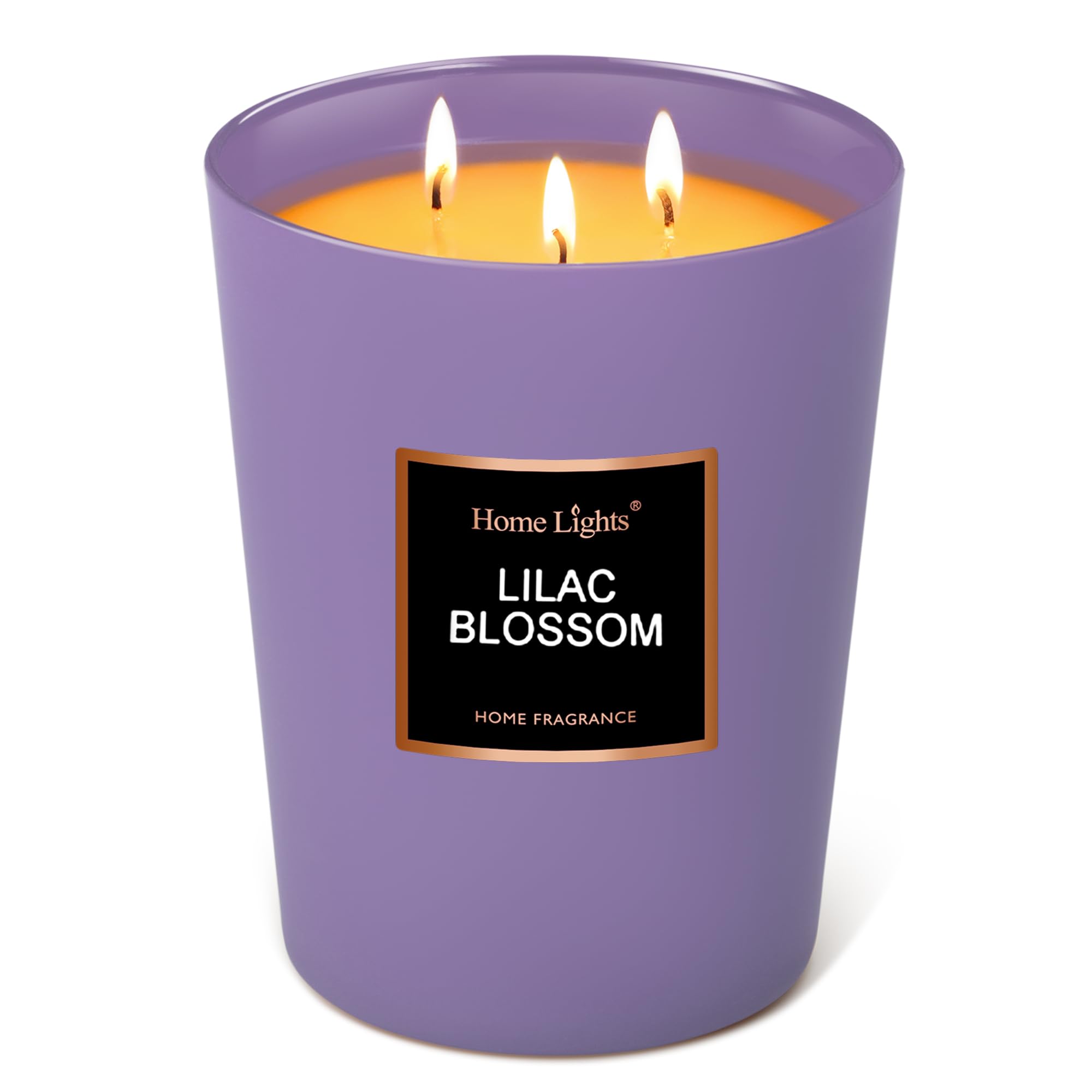 HomeLights Highly Scented Soy Candles Big 33.3 oz for Home. 3 Cotton Wicks, Smokeless Long Lasting 130 hrs in Lilac Blossom. 5x6, Great Gift for Women & Men
