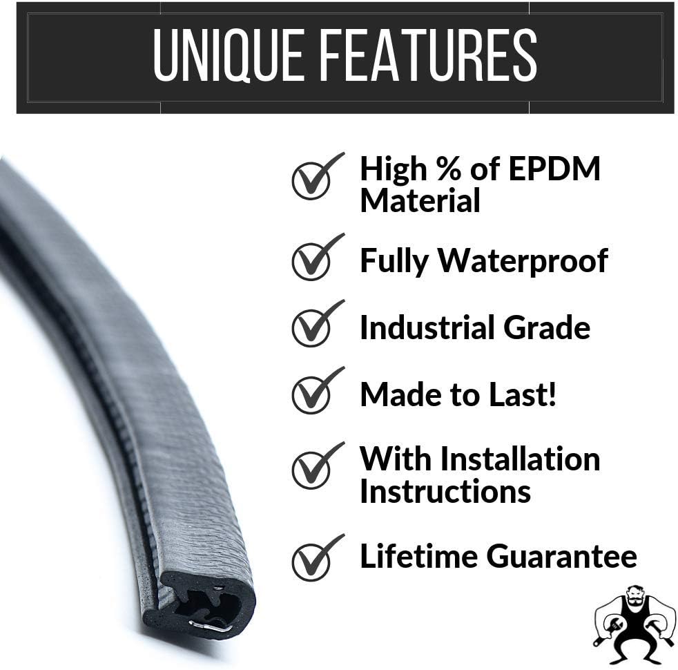 Strongman Tools 5 Meters 16.4 Foot U Shape Rubber Seal Trim Protector Edge Guard Strip for Cars, Doors, Windows, Child Safety, Weather Proofing