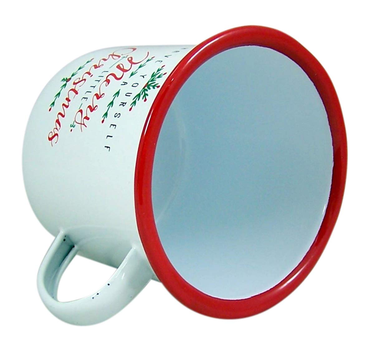 Wowser Merry Little Christmas - Taza de Desayuno, esmaltada, Color Rojo y Blanco, 3 3/4 Pulgadas de Alto