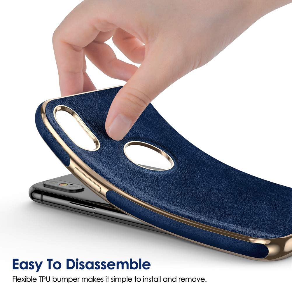 LOHASIC for iPhone Xs Phone Case for Men, for iPhone X, Vintage PU Leather Luxury Elegant Women Cover, Anti-Slip Grip Scratch Resistant Protective Drop Proof Slim TPU Bumper, 5.8 Inch - Blue