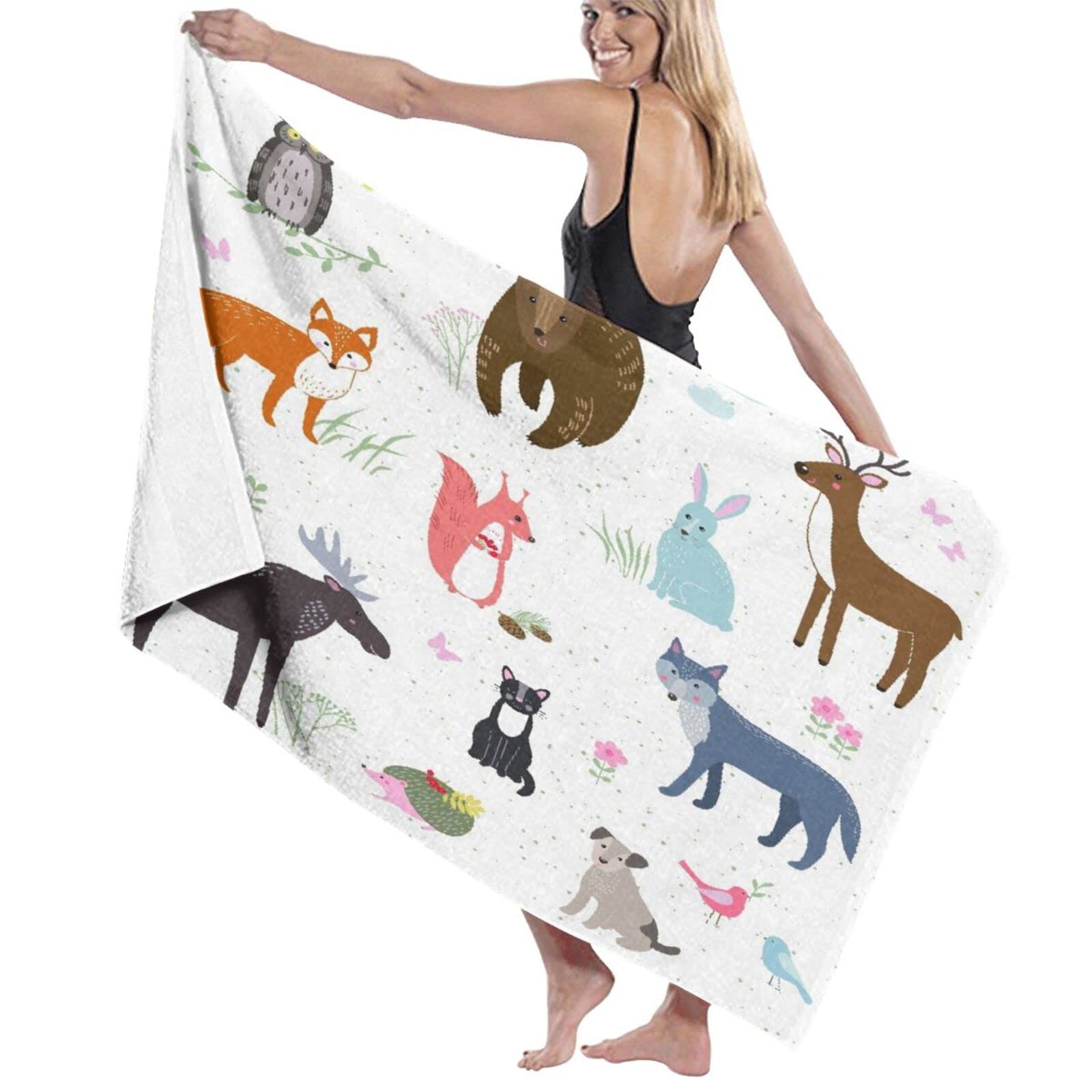 Serviette de bain grande taille 80x130cm douce et légère motifs créatures mignonnes