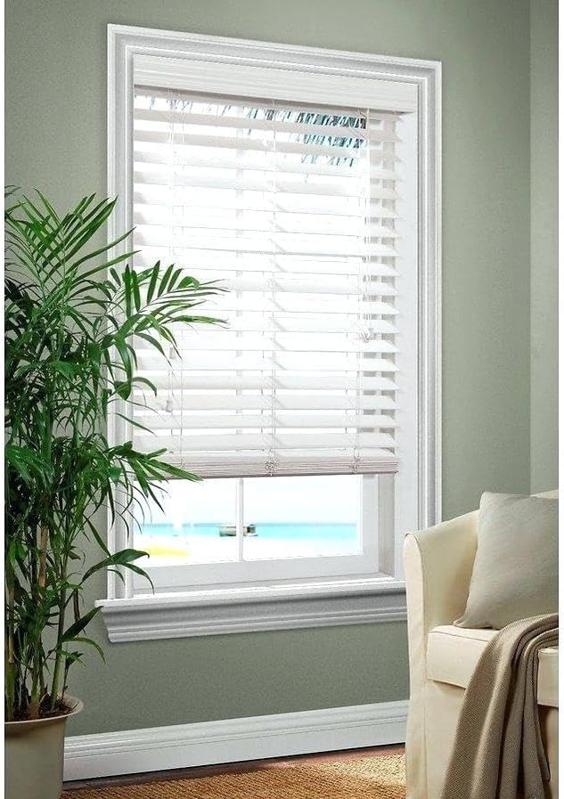 2 inch Faux Wood Blinds White Cordless Horizontal Blinds with Royal Crown Valance Custom Made to Your Size
