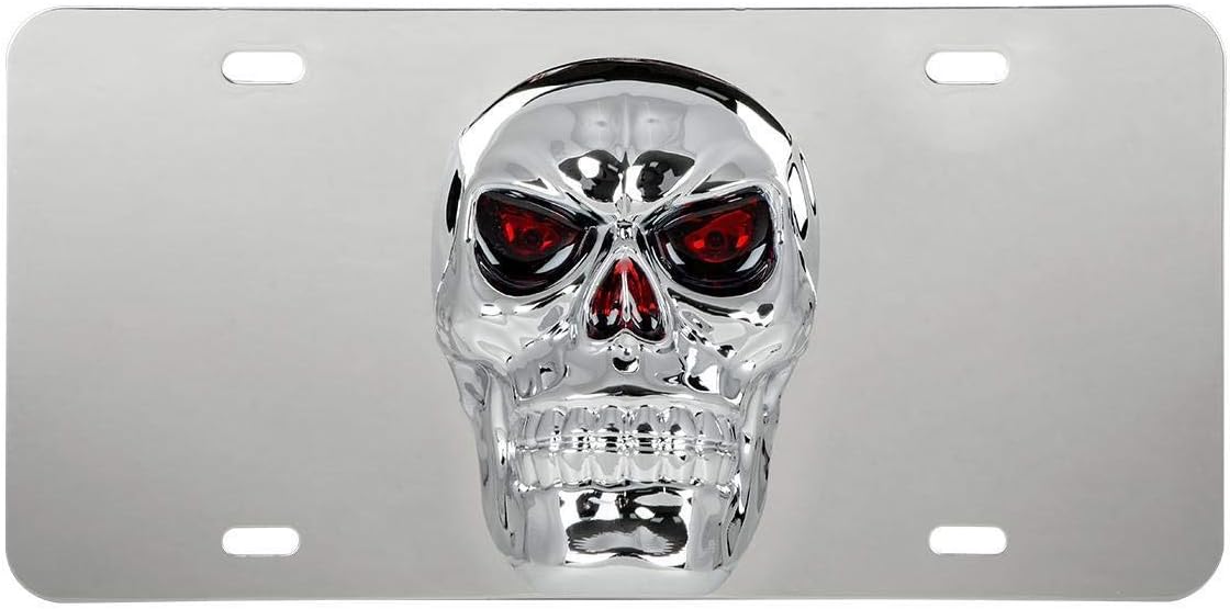 GG Grand General 60286 Stainless Steel License Plate w/ 3D Big Skull Emblem, 4 Holes, Chrome