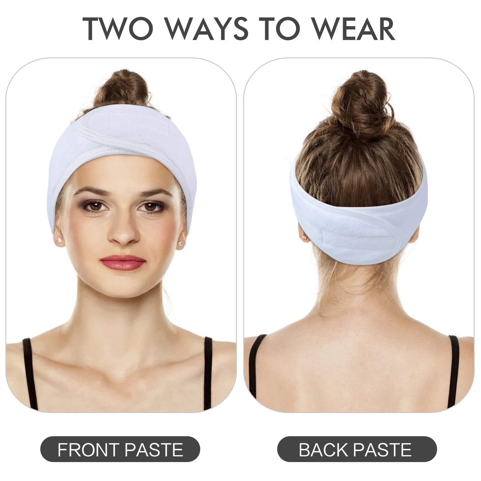 KinHwa 3 Pack Spa Facial Headband Makeup Hair Band Women Skincare Adjustable Microfibre Headband for Washing Face Sports Yoga White - Image 2