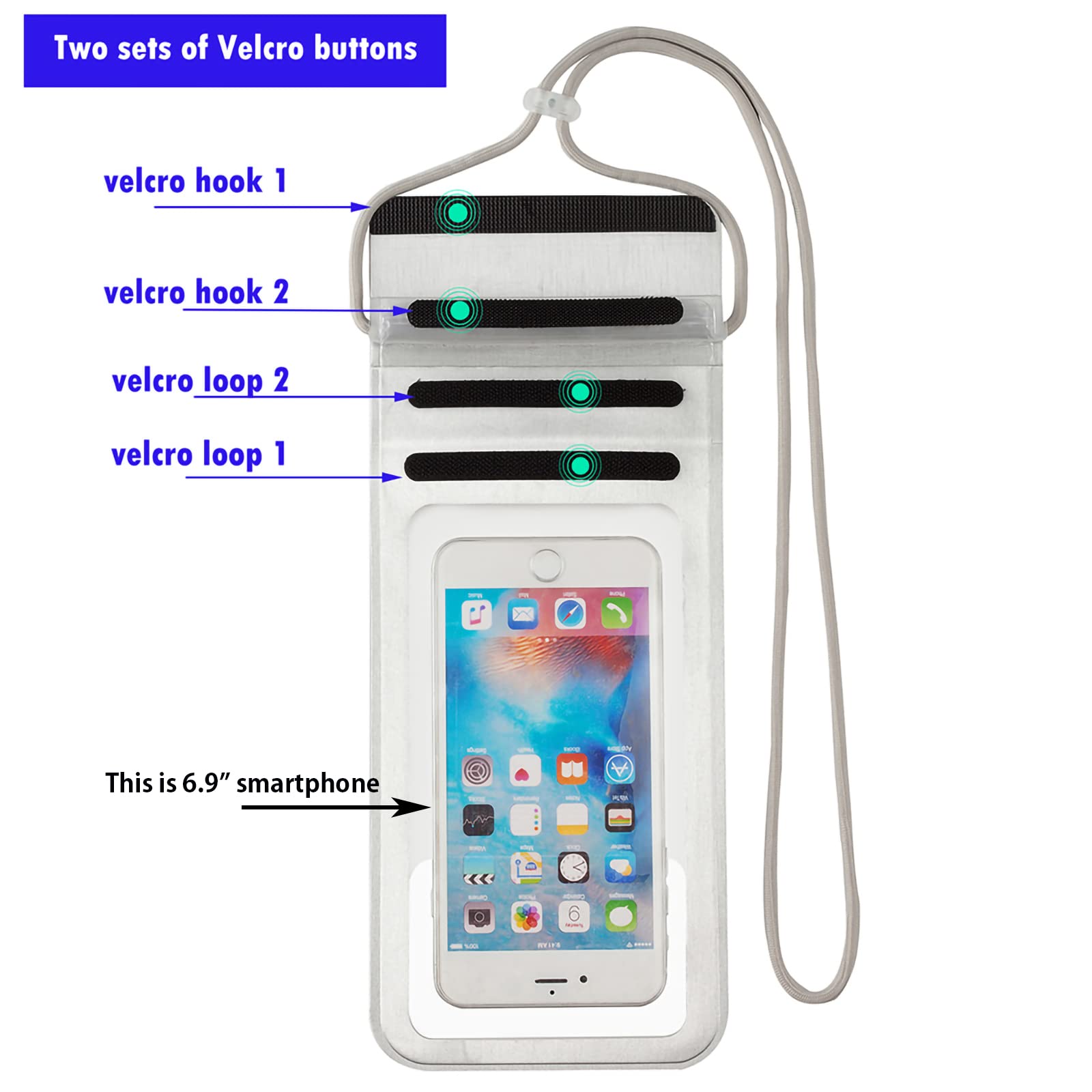 Baikeen - Custodia impermeabile IPX8 per iPhone 14+/13 Pro12 Pro/Xs Max/XR (6,9 pollici), argento