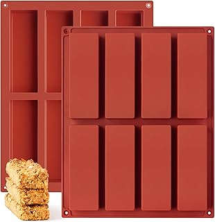 2 Pack Silicone Granola Bar Molds, 8 Cavity Rectangle Protein Bar Mold Silicone Baking Molds for Butter/Chocolate/Candy/Cereal/Energy Bars