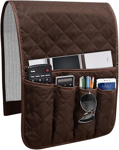 Miniatura 8 de Organizador de reposabrazos para sofá, sillón antideslizante, organizador de almacenamiento para sofá reclinable con 5 bolsillos para teléfono
