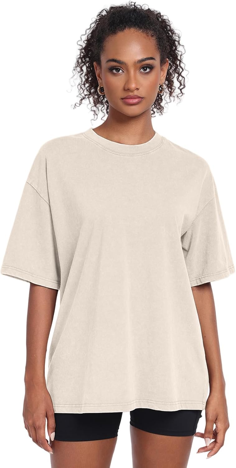 Womens Vintage Oversized T Shirts Acid Washed Baggy Cotton Tee Workout Gym Shirts Boyfriend Short Sleeve Tops - Image 2