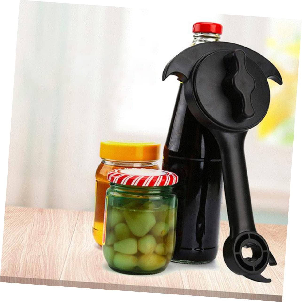 LABRIMP 1pc Stainless Steel Manual Can Opener Tool Multi-functional Kitchen Gadget for Effortless Can Bottle Opening Portable Lightweight Non- Handle for Home Bar Restaurant Use Black