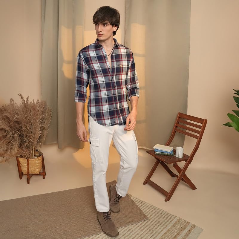 Image of CAHOOT Men's Gingham Shirt | Casual Wear | Spread Collar | Long Sleeve | Button Closure | Shirt Crafted with Comfort Fit for Everyday Wear