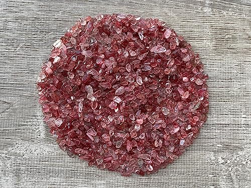 Image of GAF TREASURES 2 oz Lot Natural Semi Tumbled Gemstone Chips, Crushed Mini Crystals, Undrilled Crystal Chips (Strawberry)