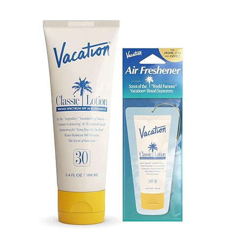 Vacation Loción de protección solar clásica SPF 30 + paquete de ambientador, protector solar de amplio espectro resistente al agua, loción