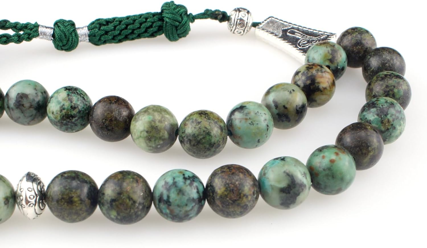 Muslims Islamic Dhikr Tasbeeh Tasbih Prayer Beads, 33 Green Turquoise Stone Beads with Tassel - Image 2