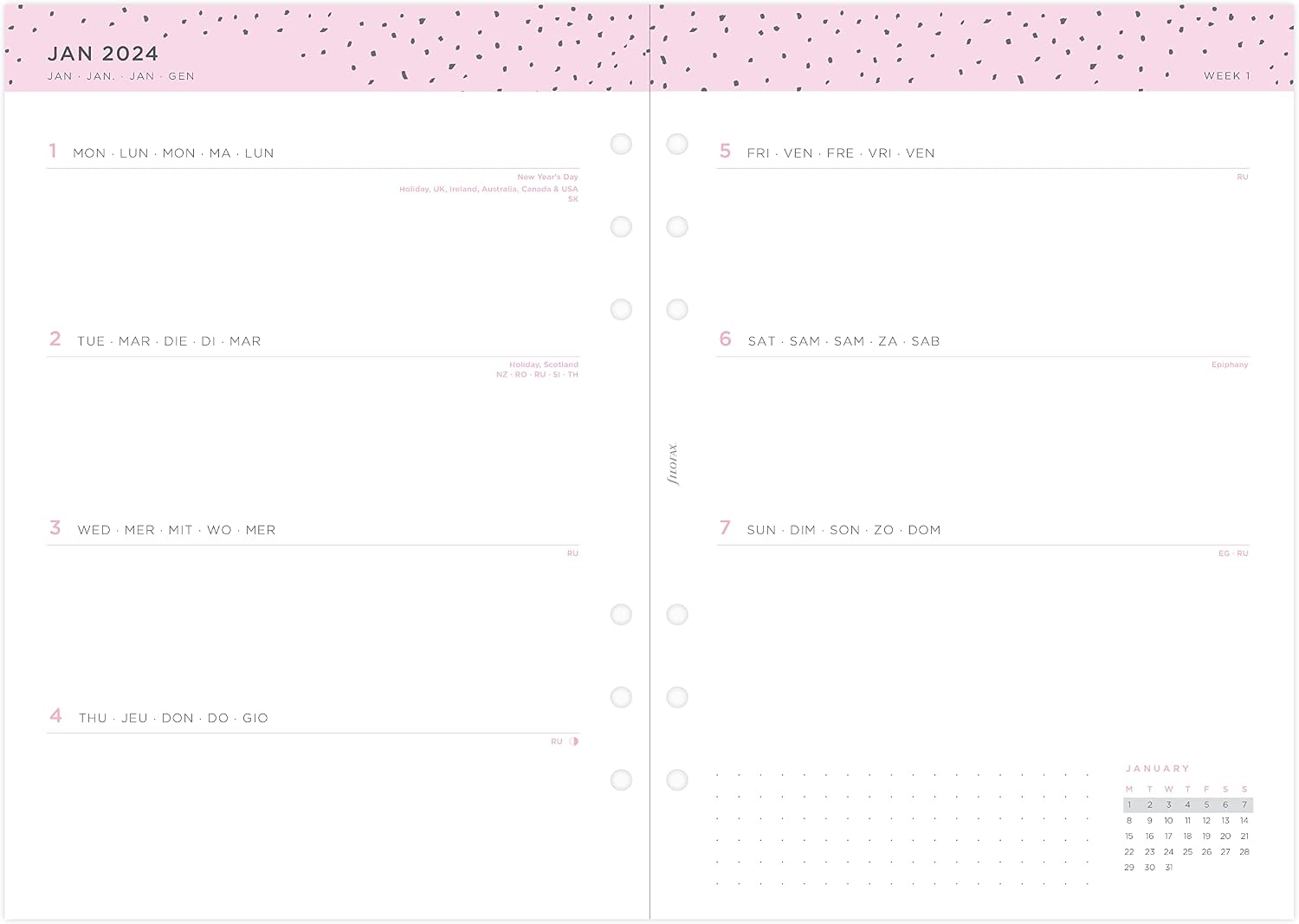 Filofax A5 Confetti week to view 2024 diary