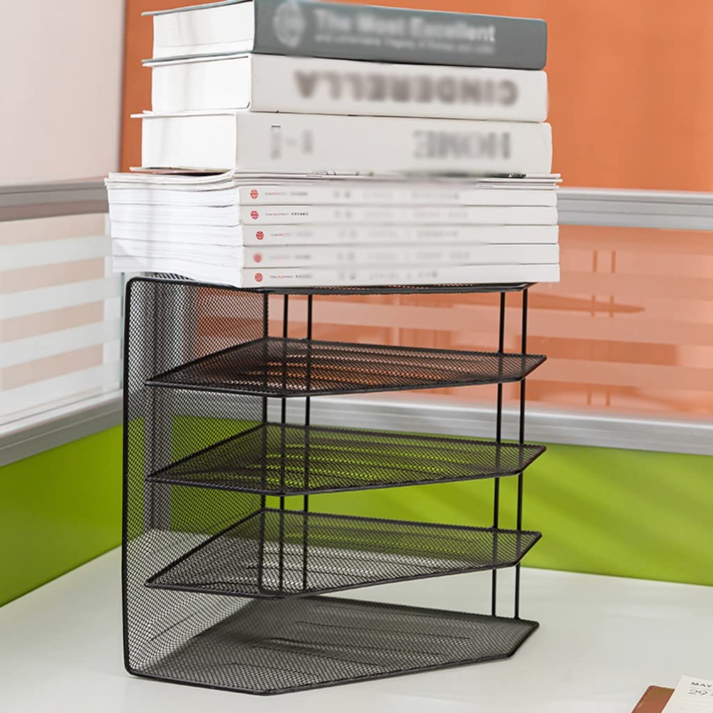Zeitschriftensammler aus Metallgeflecht, 4 Fächer, Schreibtischaufbewahrungslösung, 28,5 x 25 x 24 cm, perfekt für Zuhause und Büro, Schwarz