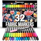 Zenacolor 32 Fabric Markers Pens - Non Toxic, Indelible and Permanent Fabric Paint Pens - Fine Point Tip Textile Marker Pen