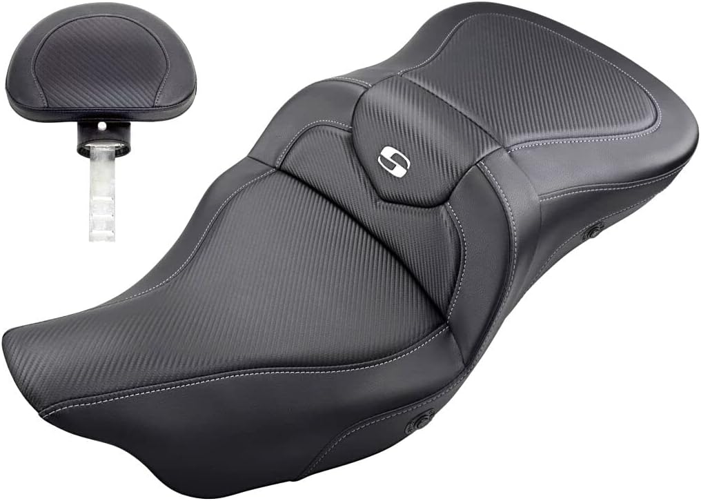 Saddlemen SADDLEMEN 0801-1192 808-07B-186BRHC Extended Reach Road Sofa Seat - Carbon Fiber - Backrest - Heated 08+ TOURING MODELS BLACK CARBON FIBER