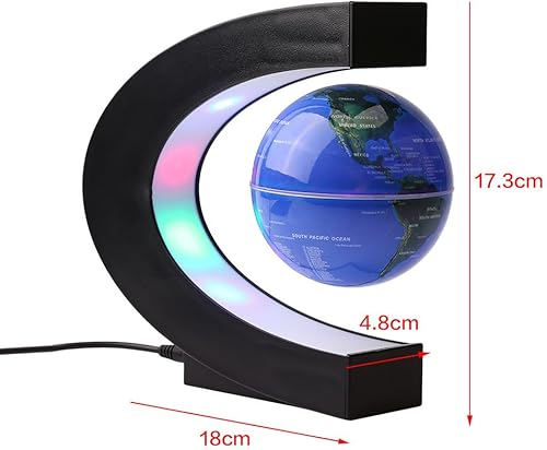 Miniatura 4 de Mapa del mundo de globo flotante de levitación magnética con base en forma de C (globo azul de 3 pulgadas)