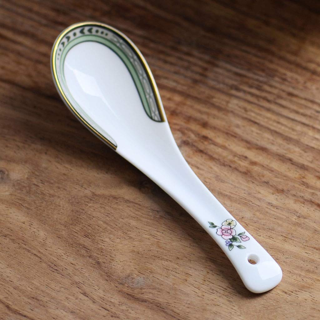 Lot de 10 cuillères en céramique, petites cuillères ménagères, cuillères à riz, en porcelaine d'os et en céramique, cuillères de 14 cm de long pour manger