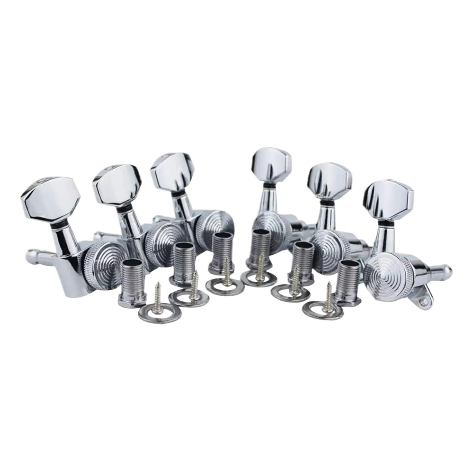 Afinadores de bloqueo cromados for guitarra eléctrica, clavijeros y clavijas de afinación (plata/oro/negro), 6 uds.(Silver-6R)