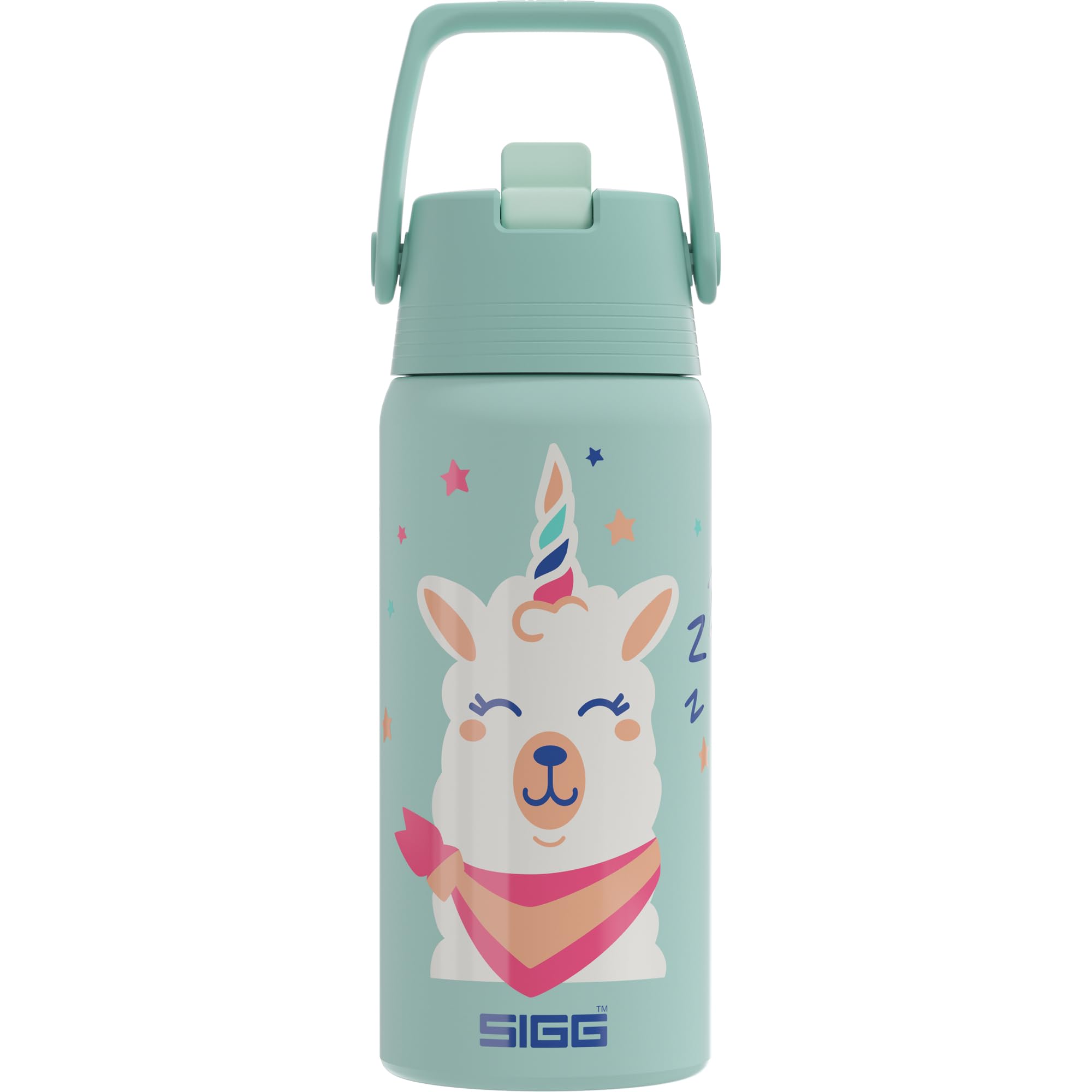 Sigg - Kids Insulated Water Bottle - Shield Therm FLIP Alpa - Leak-proof - Dishwasher Safe - BPA-free - 90% Recycled Stainless Steel - Sport & School - Mint Green with Alpaca - 0.5L