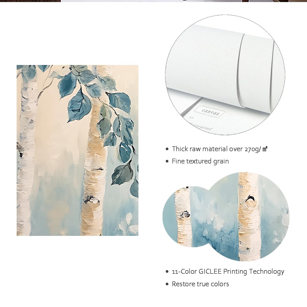 CHERHERART Art mural en toile Bouleau Forêt Affiche paysagère Décoration bleu blanc Image sur photo nature pour salon Chambre Bureau à domicile 80x170cm Sans cadre