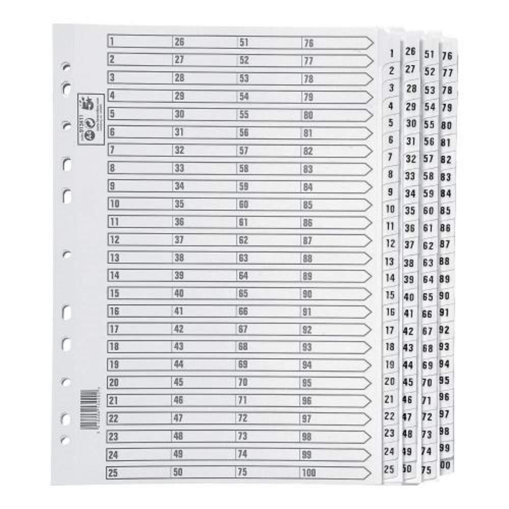 5 Star - Separadores para archivador (grosor de 230 micras, numeradas de 1-100, tamaño A4, con pestañas), color blanco