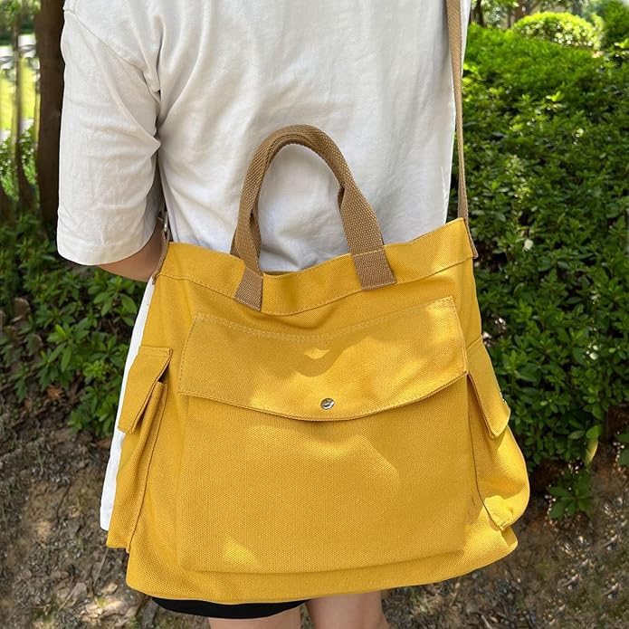Bolsa Tote Grande de Lona Cruzada con Bolsillos miniatura 5
