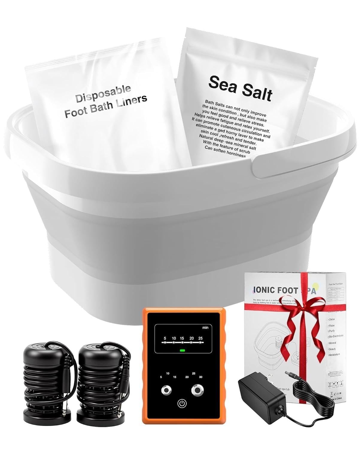 Photo 1 of Ionic Foot Bath Detox Machine,Foot Detox Foot Bath Soak Tub with 2 Arrays,80 Disposable Foot Bath Liners,Detox Sea Salt,Folding Foot Spa Bucket,Home Salon-Level Foot Soaking Tub