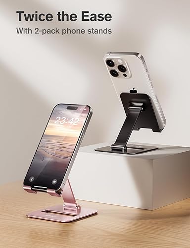 Miniatura 9 de Nulaxy Paquete de 2 soportes plegables dobles para teléfono celular, soporte de teléfono totalmente ajustable para escritorio, compatible con