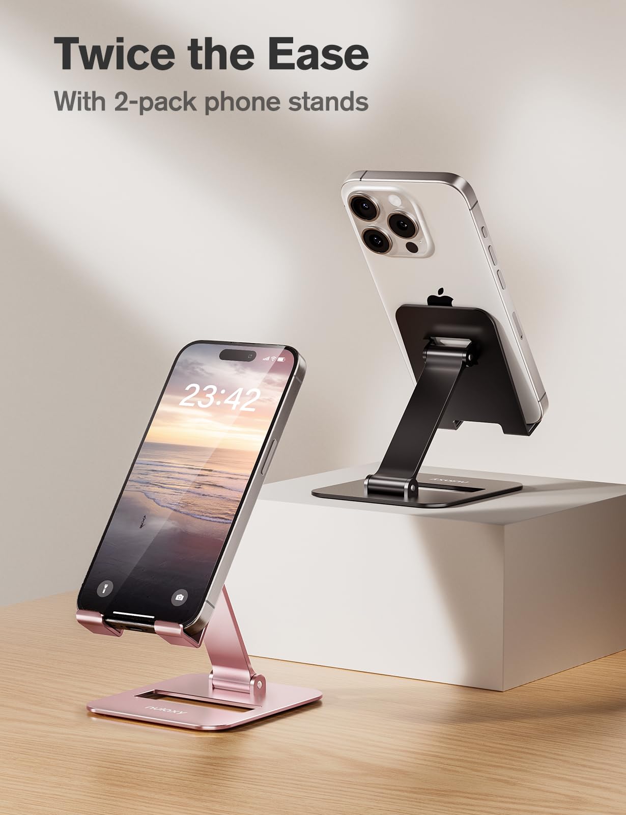 2 Supporti Pieghevoli NULAXY Per Telefono – In Alluminio, Regolabili, Compatibili Con Smartphone Da 4 A 10 Pollici, Con Gommini Antiscivolo, Per Scrivania E Viaggio