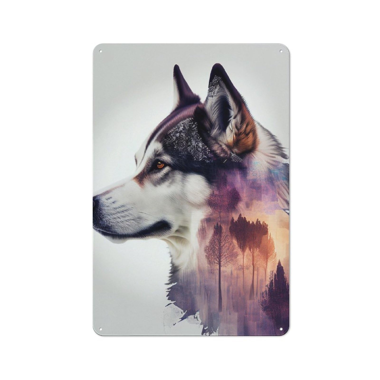 Junmoney Husky Forest Dog 30X20cm Retro Metal Sign With For Man Cave Or Games Room, Tin Sign Wall Decor For Games Rooms And Man Caves