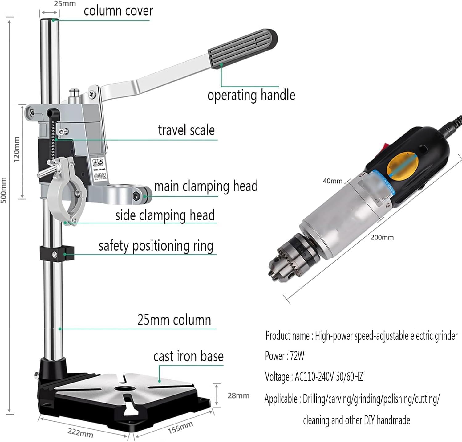 Kit di utensili rotanti elettrici per tagliare bottiglie di vetro, 5000-8000 giri/min, mandrino da 0,6-6,0 mm, coppia 2,2 kg/cm, macchina da taglio multifunzionale