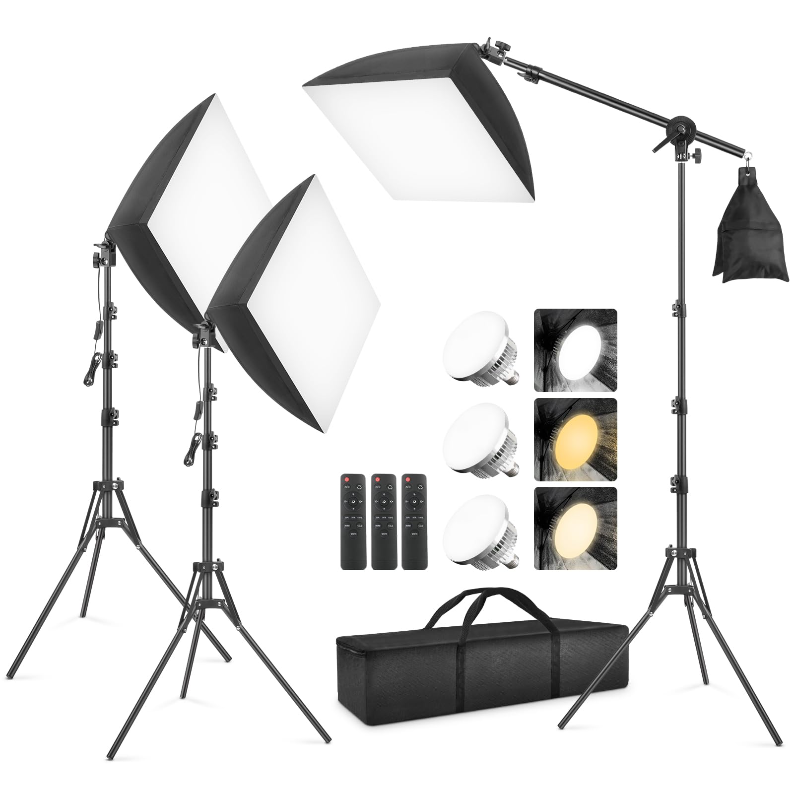 Kit de softbox de 85W regulable con 3 luces continuas LED y soporte para estudio 8