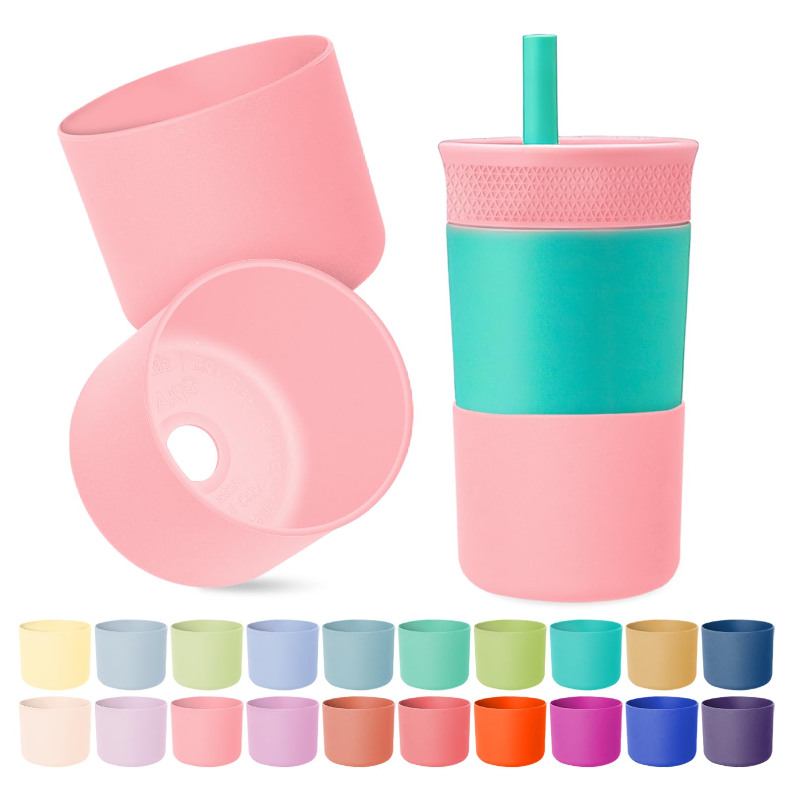 2PCS Higher Silicone Boots for Owala Kid Water Bottle, Compatible with Owala Kids FreeSip 16oz, Tumbler 15oz & 12oz, Flip 14oz, Scratch-Resistant Bottle Accessories, BPA-Free