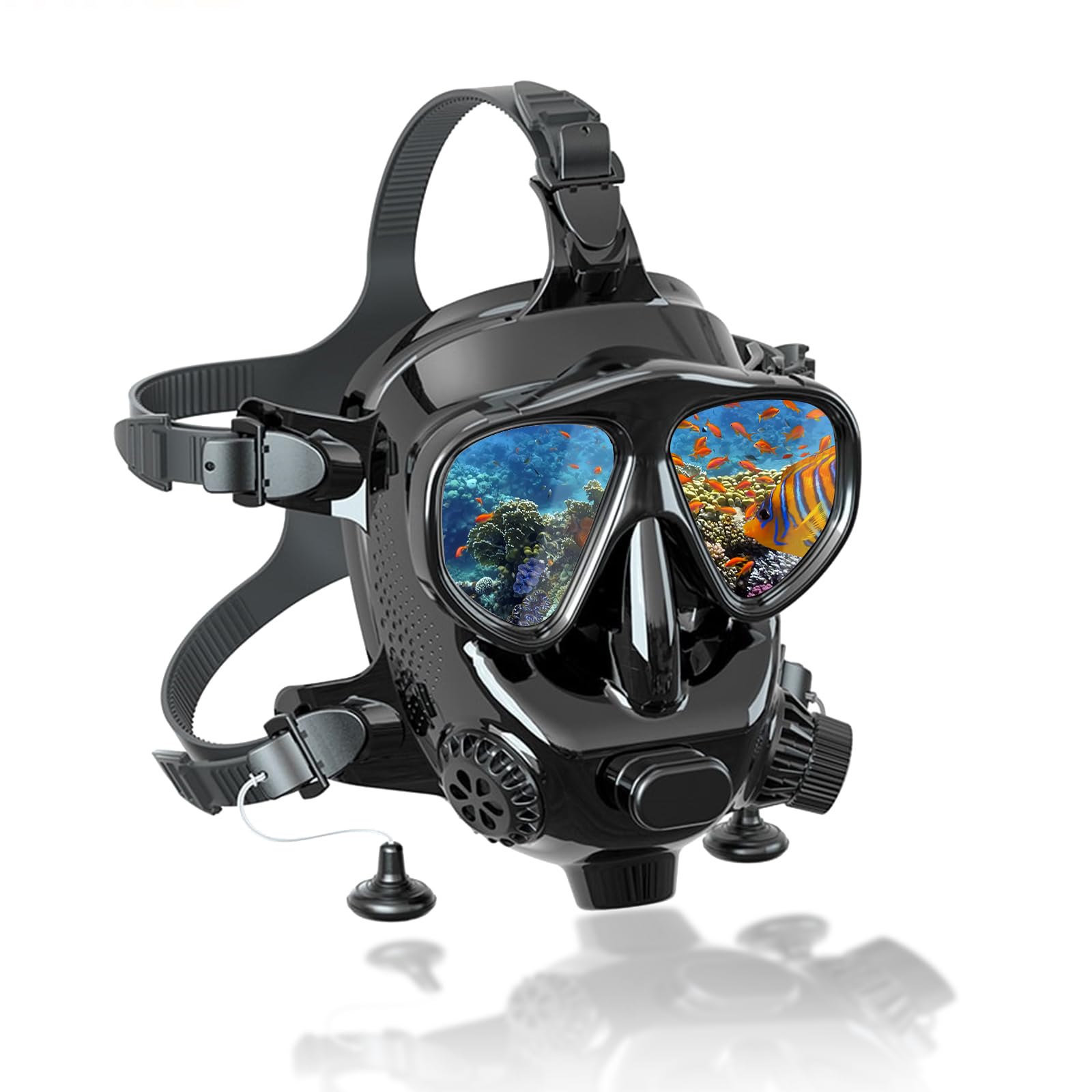 TUDIVING-Full Face Diving Mask with Camera Mount, 180° View Panoramic，Full Face Snorkel Mask for Adults Compatiable 1L/2L Scuba Diving Tank