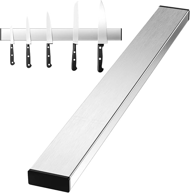 Newaner 30 cm magnetic strip, knife, self-adhesive, magnetic rail for gluing, magnetic blade magnetic strip made of stainless steel, can be installed without drilling, can hold iron knives or utensils