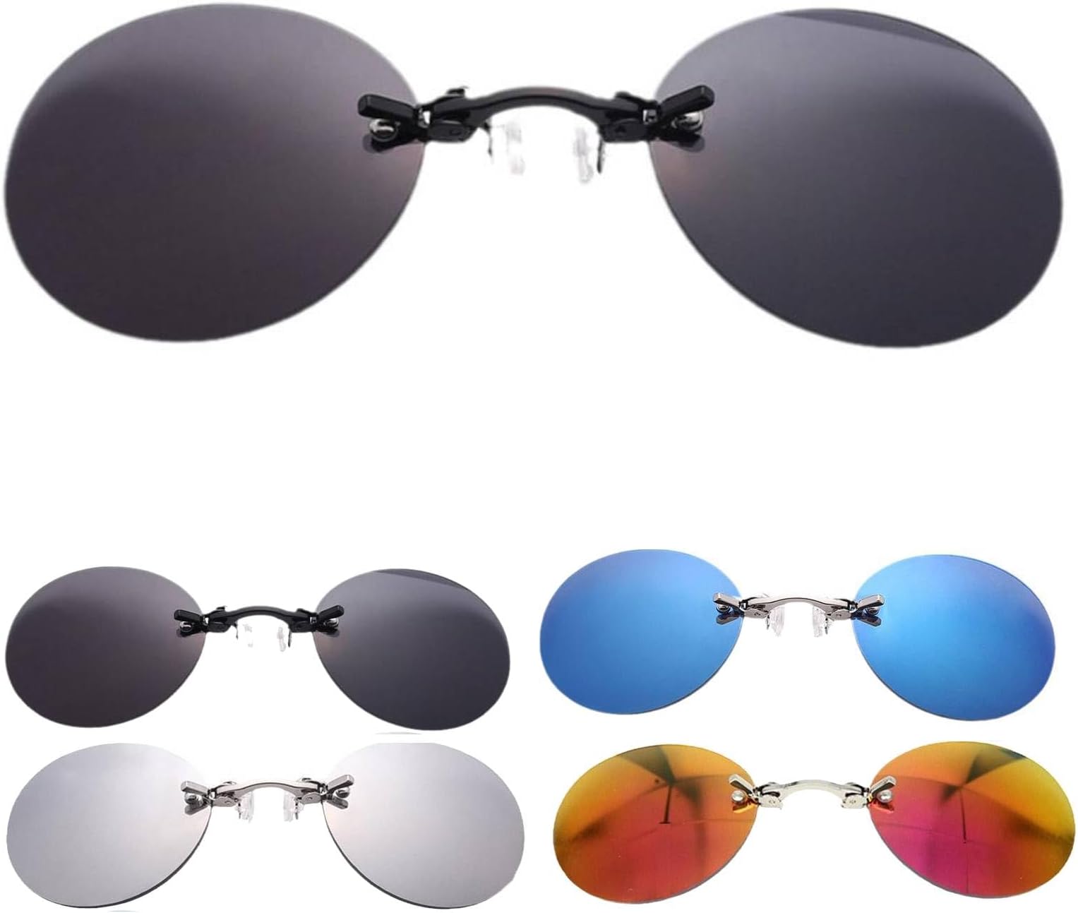 Generic Retro Round Clip on Nose Glasses Movie Rimless Sunglasses Men, Gift for Boyfirend(Black)