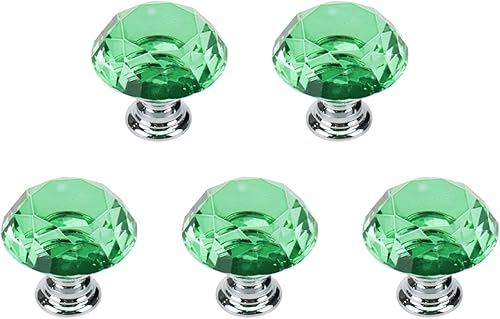 Bisbai Pomo de cristal de diamante de 0.98 pulgadas con tornillos, 5 unidades, pomos de tocador para el hogar, cocina, cajón, estantería y armario