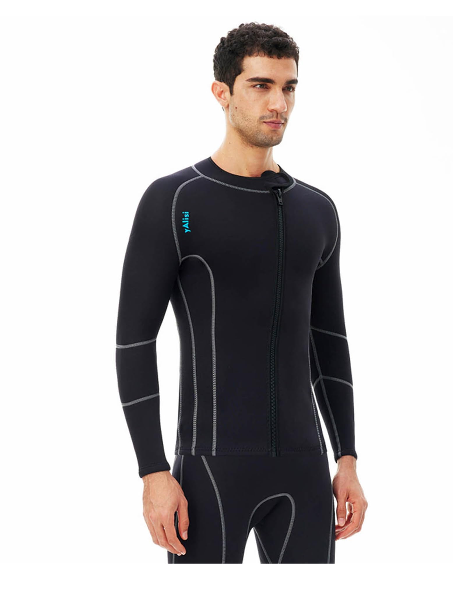 Hedmy Herren Neoprenanzug Jacke Langarm 3mm Warmhalten Oberteil Mit Reißverschluss Zum Schnorcheln Tauchen Schwimmen